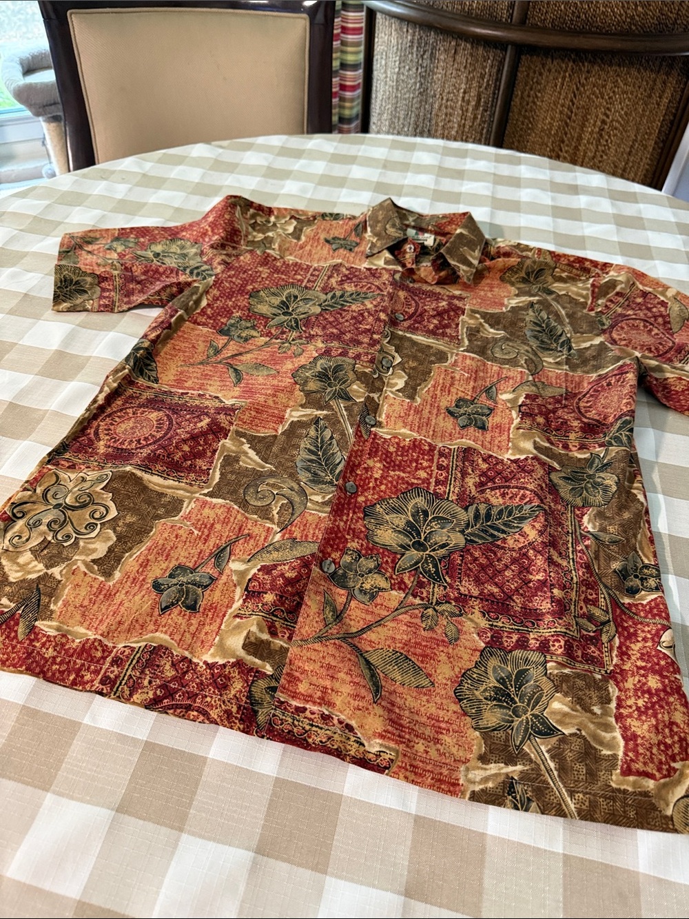 Tori Richard Short-Sleeve Patchwork Floral Shirt in Red and Brown